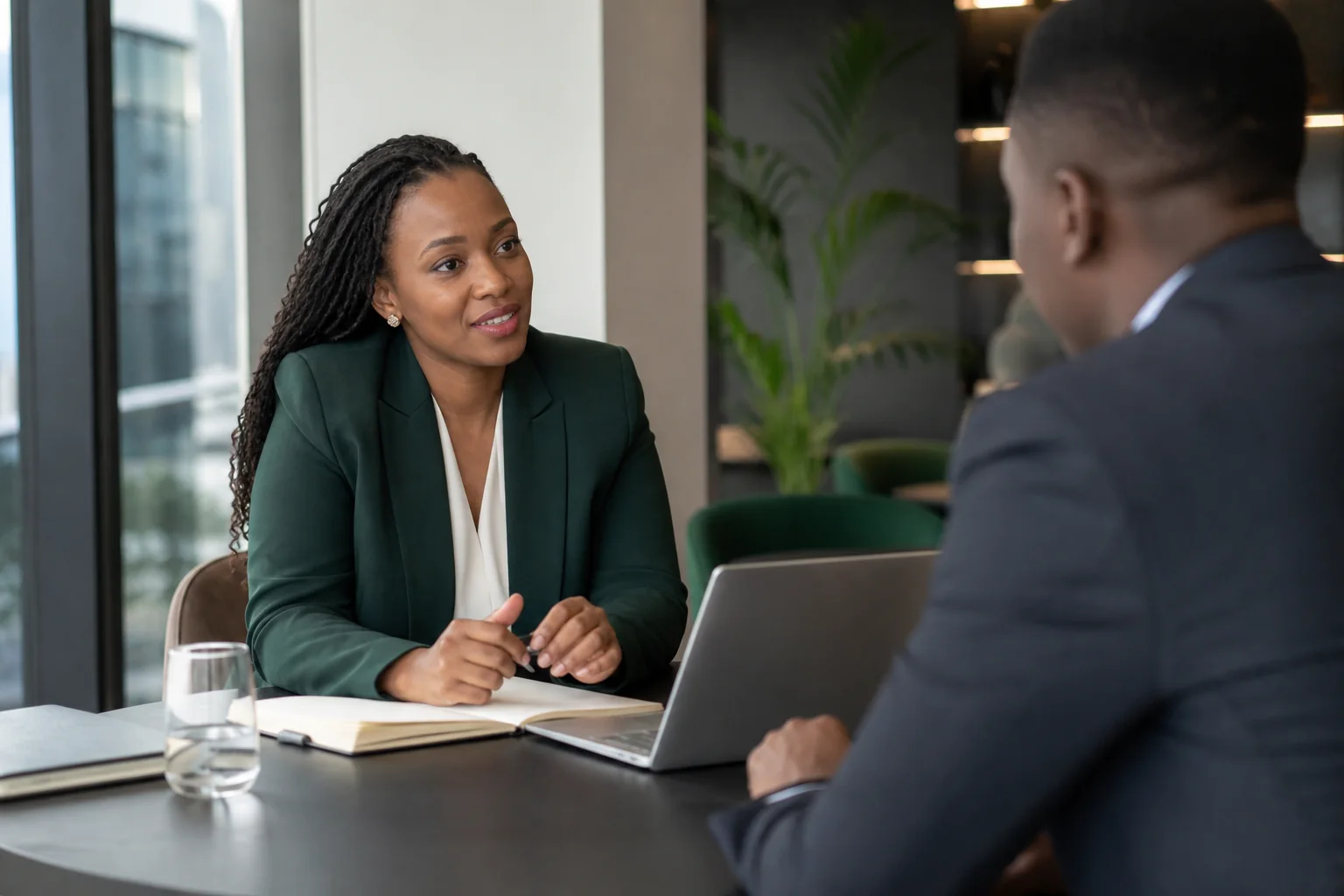 Business adviser listening to a client in a meeting