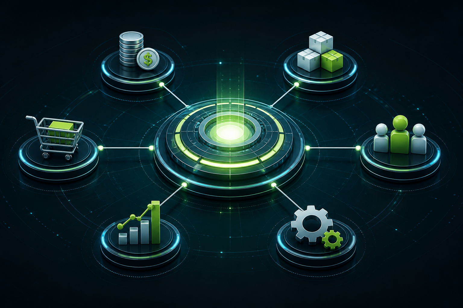 Connected ERP business systems illustration